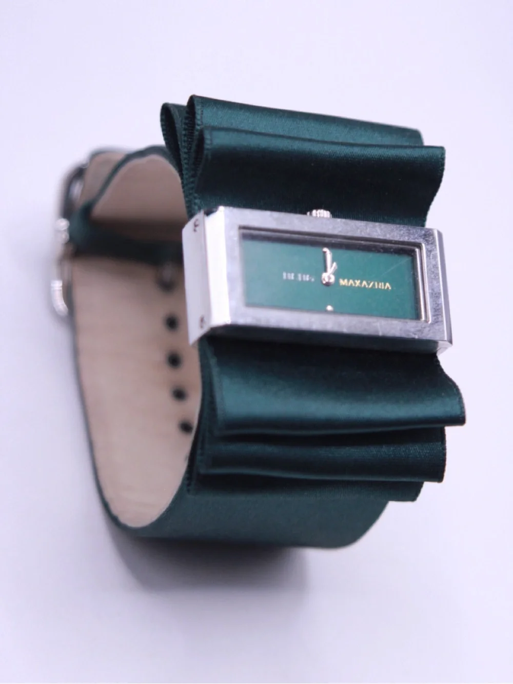 BCBGMaxAzria Emerald Green Satin Bow Watch with Rectangular Face